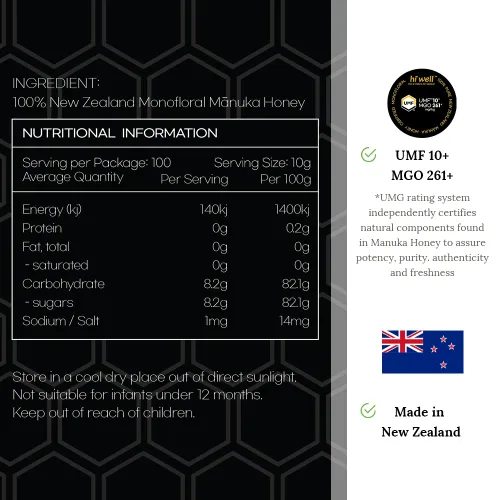 Vista 2 de Hi Well Premium Manuka Miel Certificado Monofloral UMF 10+ MGO 261+ 17.64 oz