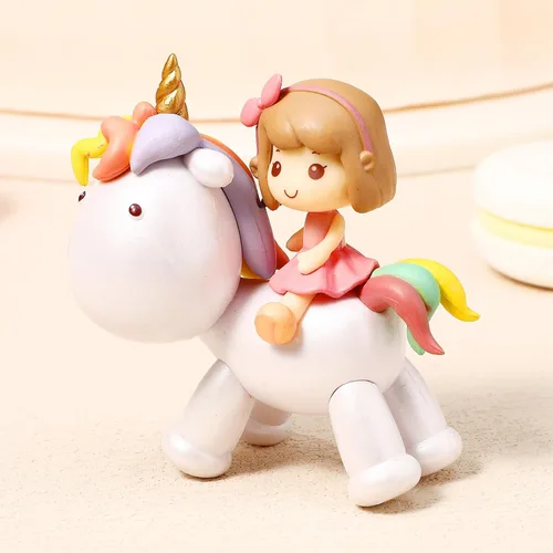 Vista 3 de Toyvian Decoración de pastel de unicornio de dibujos animados, figura de resina, decoración de pastel de unicornio para niña, decoración de fiesta