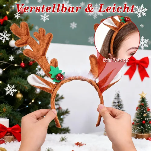 Vista 4 de TOYMYTOY Diadema de Navidad con cuernos de reno, aro para el pelo para fiesta de Navidad