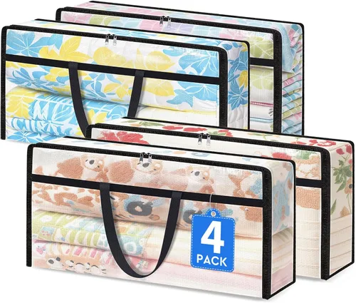 Vista 14 de TasticTotes Paquete de 4 bolsas de almacenamiento transparentes para edredón, ropa y ropa de cama, almacenamiento de mantas de plástico