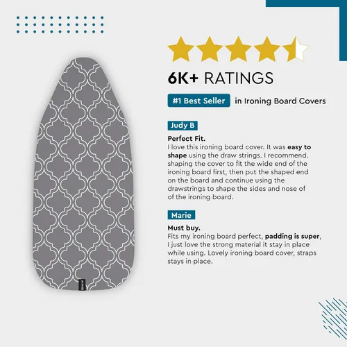 Vista 5 de Encasa XO Funda para tabla de planchar y almohadilla 42"x14" - Acolchado grueso de fieltro de 3mm, ajuste con cordón y bloqueo, fácil de colocar