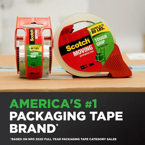 Vista 5 de Scotch Cinta de embalaje móvil de agarre resistente, cinta transparente que asegura cajas de hasta 80 libras, 1.88 pulgadas x 38.2 yardas, 2 rollos