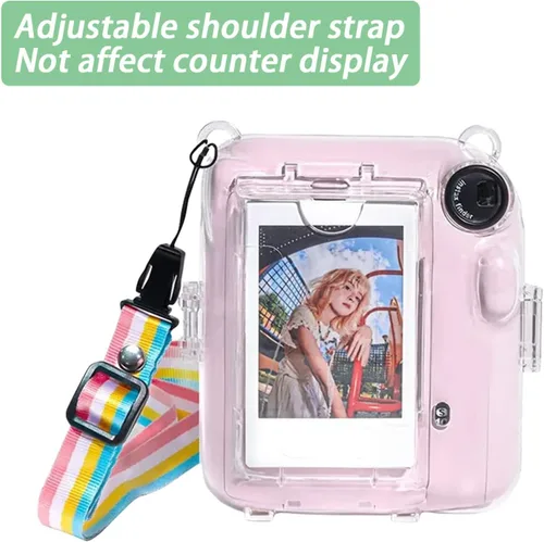 Vista 4 de Funda transparente Mini 12 con bolsillo para película para cámara instantánea Fujifilm Instax Mini 12, vitrina con correa de hombro ajustable Funda