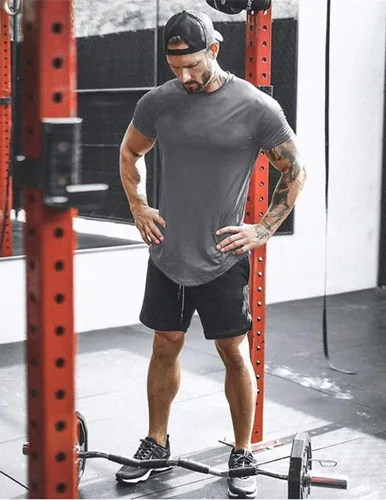 Vista 4 de COOFANDY Camiseta de entrenamiento muscular para hombre, camiseta de manga corta para gimnasio, culturismo, moda
