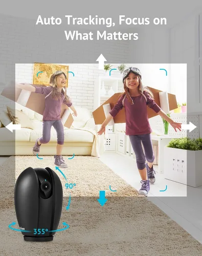 Vista 6 de LaView Cámara de seguridad, 360° Auto Patrol Interior Hogar Wi-Fi 1080P Pan-Tilt-Zoom WiFi Cámara con visión nocturna, audio bidireccional y Negro