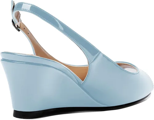 Vista 5 de WAYDERNS Zapatos de tacón bajo con hebilla de charol y punta abierta para mujer de 2 pulgadas