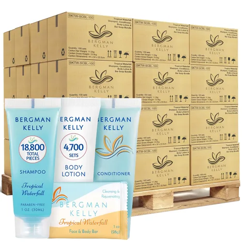 Vista 9 de BERGMAN KELLY Paquete de artículos de tocador para hotel (Tropical Waterfall, 1 oz cada uno, 40 piezas) Set de 4 piezas: 10 barras de jabón