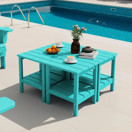 Vista 25 de SERWALL Mesa auxiliar de 2 niveles HDPE para exteriores, resistente a la intemperie, mesa auxiliar Adirondack rectangular Aruba