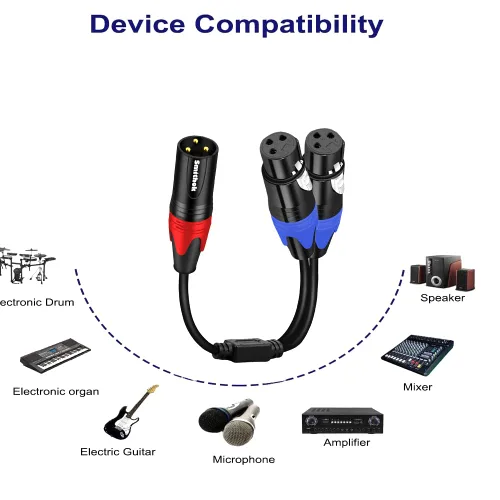 Vista 2 de Smithok Cable de micrófono divisor XLR Y de 1 macho a 2 hembras, 3 pines XLR 2 hembra a 1 macho, cable combinador Y cable de audio equilibrado