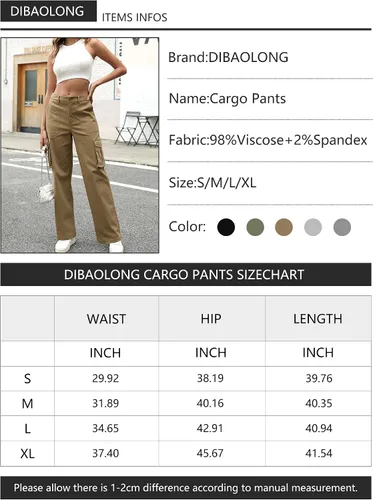 Vista 6 de DIBAOLONG Womens Cargo Pants High Waist Casual Pants Wide Leg Y2K Pants Baggy Streetwear Military Trousers 6 Pockets