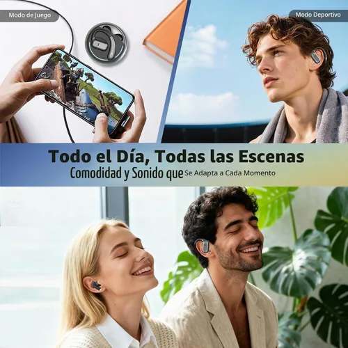 Vista 7 de Auriculares de oreja abierta 2 en 1 y auriculares intraurales, Bluetooth inalámbrico 5.4 con reproducción de 60 horas, retardo 0, control táctil
