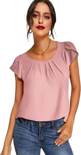 Vista 5 de Romwe Women's Elegant Short Sleeve Mock Neck Workwear Blouse Top Shirts