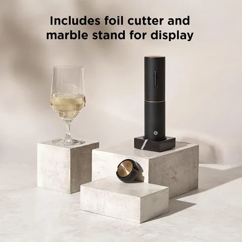 Vista 3 de RBT Sacacorchos eléctrico abridor de vino con cortador de papel de aluminio y base de carga de mármol, negro