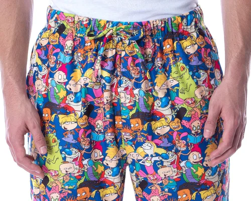 Vista 3 de Nickelodeon Men's 90s Cartoon Rugrats Hey Arnold Ren and Stimpy Allover Character Loungewear Pajama Pants