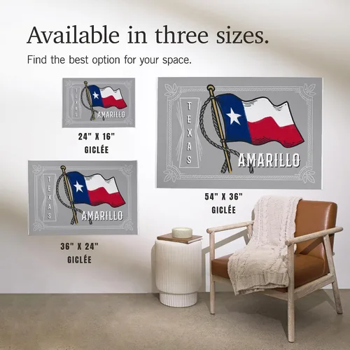 Vista 7 de Lantern Press 16x24 Inch Giclee Print, Amarillo, Texas, Waving State Flag, State Series