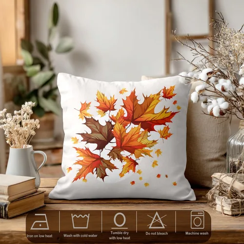 Vista 3 de Batmerry Autumn Maple Leaves Throw Pillow Covers, red Fall Orange Leaves Decorative Pillow Covers Digital Printing Blended for Couch Sofa Bed