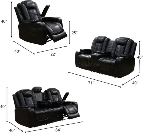 Vista 77 de Juego de sofá reclinable eléctrico, seccional de cuero transpirable beige, juego de muebles de sala de estar, 2 piezas, sofá reclinable eléctrico