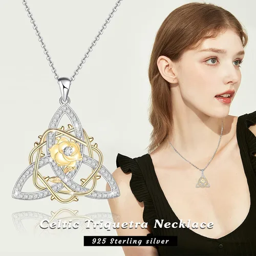 Vista 3 de Distance Irish Celtic TrinityDara Knot Pendant Necklace for Women S925 Sterling Silver Celtic Triquetra Necklace Irish Jewelry Mothers Day Gift for