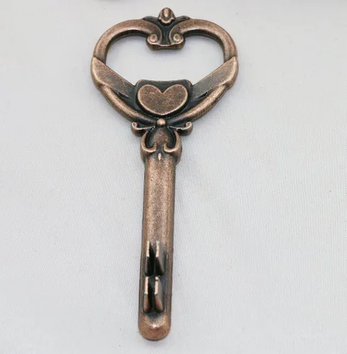 Vista 3 de 100 Uds. múltiples funciones de esqueleto antiguo llave en forma de corazón abrebotellas lugar titular de la tarjeta del recuerdo de la boda