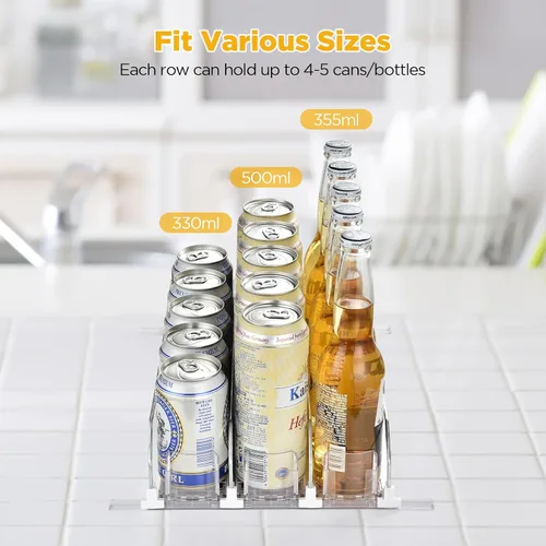 Vista 4 de OTraki Organizador de bebidas para refrigerador, dispensador de bebidas de 3 filas para refrigerador, dispensador de soportes de latas de ahorro