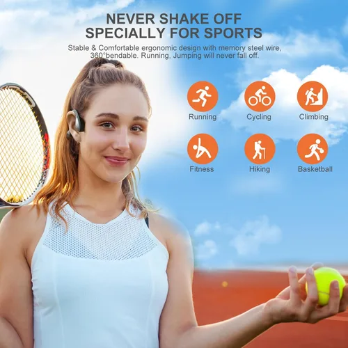 Vista 6 de Auriculares de Conducción Ósea - Auriculares Bluetooth 6.0 de Oído Abierto, Auriculares Inalámbricos con Micrófono y Ajuste Cómodo, 10 Horas