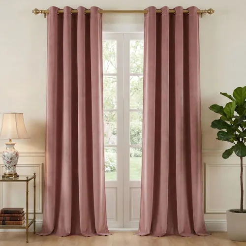 Vista 52 de NICETOWN Cortinas de terciopelo beige 100% opacas de 84 pulgadas de largo, 52 pulgadas de ancho, 2 paneles para dormitorio y sala de estar, cortinas