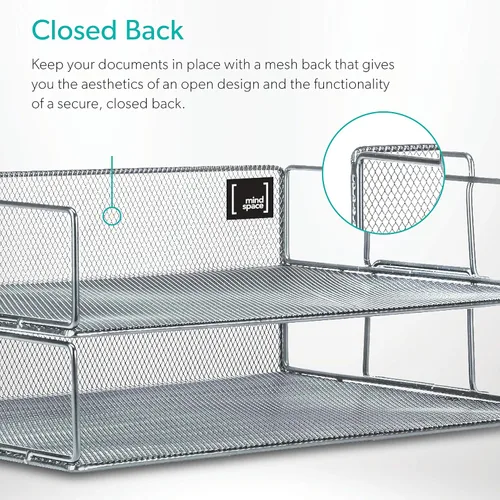 Vista 6 de Mindspace Bandeja apilable de 2 niveles Bandeja de papel organizador de escritorio The Mesh Collection, Plata