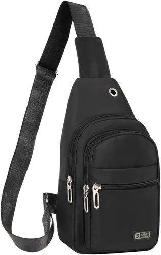 Vista 13 de Banelu Pequeña mochila bandolera bandolera para mujeres y hombres, bolsa de pecho, riñonera cruzada para exteriores, senderismo, viajes, color negro