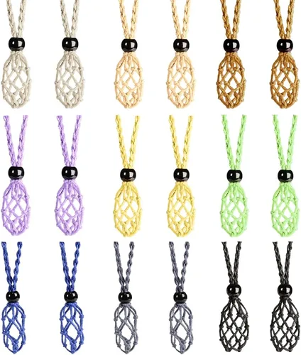 Vista 10 de FANASY 18 piezas de collar de jaula de cristal con cordón vacío soporte de piedra colgante de reemplazo de piedra con longitud ajustable Negro