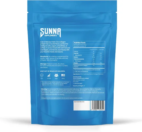 Vista 2 de SUNNA SUPPLEMENTS Polvo de colágeno halal alimentado con pasto, péptidos bovinos hidrolizados tipo I y III para soporte de articulaciones, piel