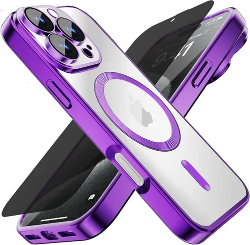 Vista 32 de Misscase Funda MagSafe compatible con iPhone 12 Pro Max con protector de lente de cámara, protección completa, funda magnética transparente