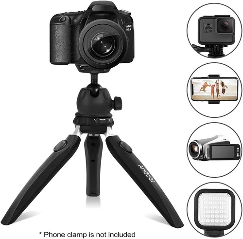 Vista 2 de Andoer H20 Mini trípode de mesa portátil plegable para cámara de teléfono con cabeza de bola extraíble con tornillo de 1/4 pulgadas