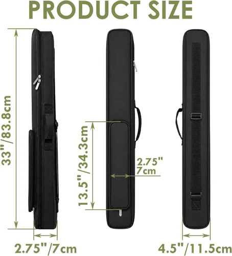 Vista 2 de Estuche para taco de billar de 2 x 2 con capacidad para 2 traseros, 2 ejes, bolsa de transporte con bolsillo, bolsa suave con correa para el hombro