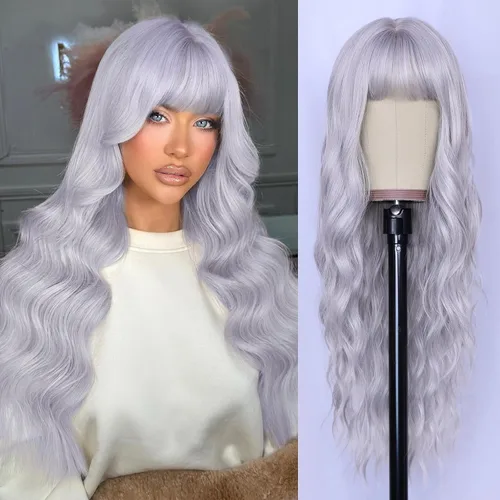 Vista 23 de NAYOO Peluca larga ondulada rubia ombré para mujer, de 26 pulgadas, parte media, rizada, ondulada, de aspecto natural, fibra sintética resistente al