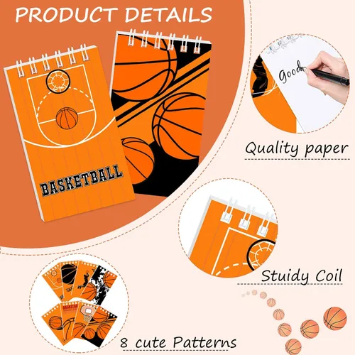 Vista 2 de Mini bloc de notas de baloncesto, 24 cuadernos de bolsillo de estilo multicolor, mini cuaderno en espiral para suministros de fiesta de cumpleaños