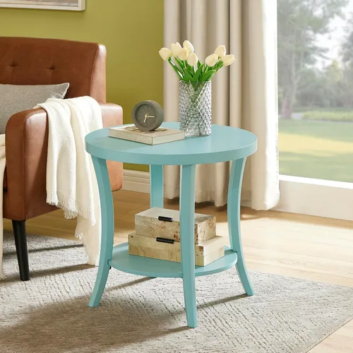 Vista 11 de Roundhill Furniture Perth - Mesa auxiliar redonda contemporánea con estante, color espresso