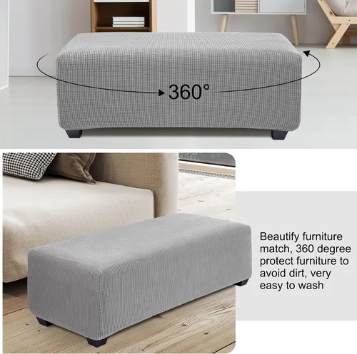 Vista 31 de PiccoCasa Funda otomana de alta elasticidad con parte inferior elástica, funda suave de tela jacquard a cuadros pequeños, funda rectangular