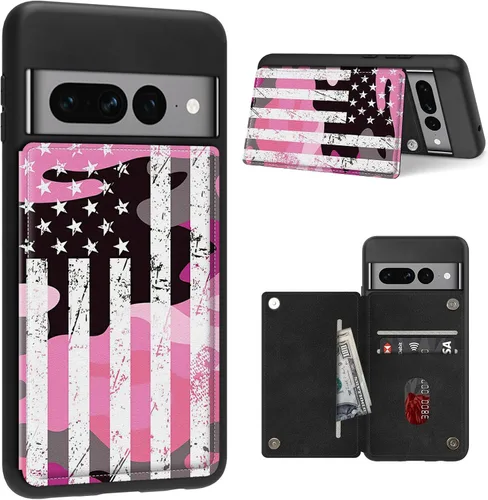 Vista 15 de Funda para Google Pixel 7 Pro con ranura para tarjetero, funda de piel sintética, doble cierre magnético y cubierta duradera de TPU a prueba