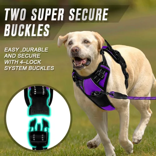 Vista 110 de BARKBAY - Arnés para perro sin tirones con clip frontal, material resistente y reflectante, asa de fácil control para pasear perros grandes
