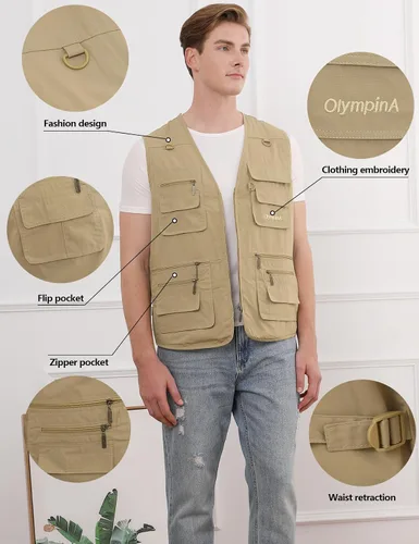 Vista 4 de Gihuo - Chaleco de pesca para hombre, con bolsillos, para viajar, ir de safari o practicar tiro
