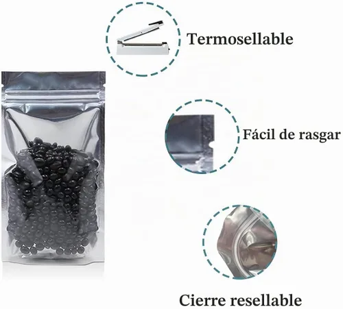 Vista 3 de FERENLI 100 Piezas Bolsas de Pie con Frente Transparente y Cierre de Cremallera Resellables de Papel de Aluminio Mylar Plástico para Embalaje