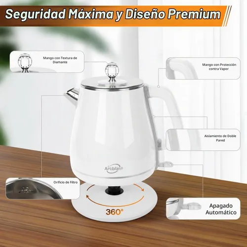 Vista 4 de Hervidor eléctrico de 1.8L, hervidor de té con ebullición rápida Blanco