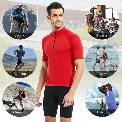 Vista 5 de CATENA Camiseta de ciclismo para hombre, manga corta, para correr, absorbe la humedad, camiseta deportiva para entrenamiento