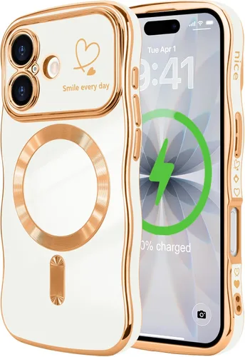 Vista 83 de LCHULLE - Funda magnética para iPhone 13 para mujeres y niñas, con forma ondulada, color azul bebé [Compatible with MagSafe] Cute Curly Wave, Love