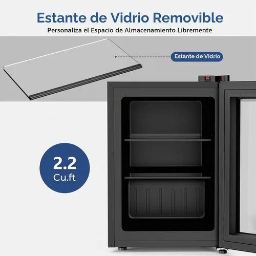 Vista 4 de COWSAR Mini congelador vertical, 2.2 pies cúbicos de pantalla compacta con puerta de cristal, 7 ajustes de temperatura ajustables (-1 a -14℉)