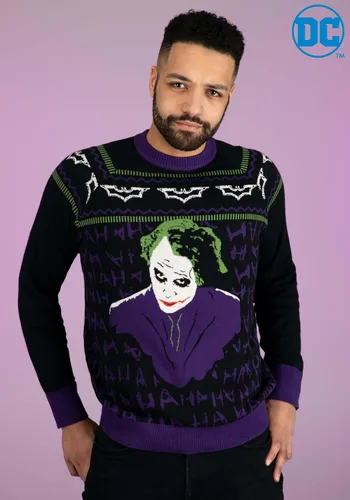 Vista 2 de Fun Costumes Batman The Dark Knight Joker Ugly Christmas Sweater for Adults, Superhero Villain Pullover Sweatshirt