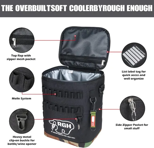 Vista 4 de Rough Enough - Bolsa térmica de latas de vino suave portátil para playa, campamento, pesca, golf con sistema Molle, 15 litros