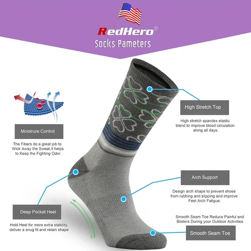Vista 4 de Calcetines acolchados de lana merino para mujer con ligeros y suaves térmicos, para senderismo, senderismo, golf, senderismo, casual, para mujer