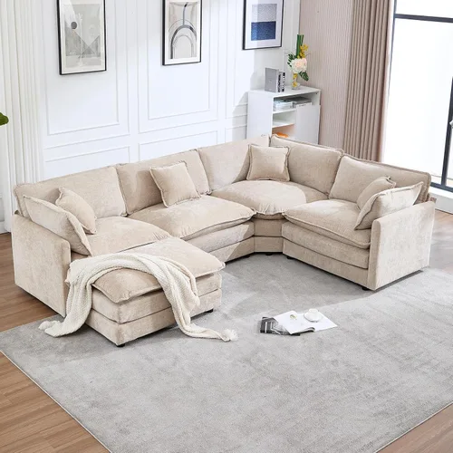 Vista 23 de Sofá modular de gran tamaño, sofá grande en forma de U con asiento profundo, sofás de nube de felpilla para sala de estar, sofá modular convertible