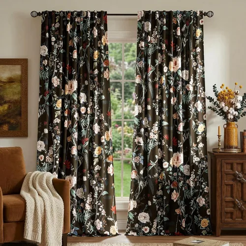 Vista 26 de MUSSEL Cortinas florales de terciopelo de 63 pulgadas de largo, cortinas botánicas de lujo para oscurecer la habitación, 2 paneles de colibrí
